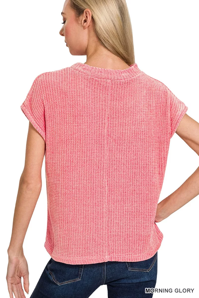 Zenana Chenille Waffle Short Sleeve Sweater - Image 3