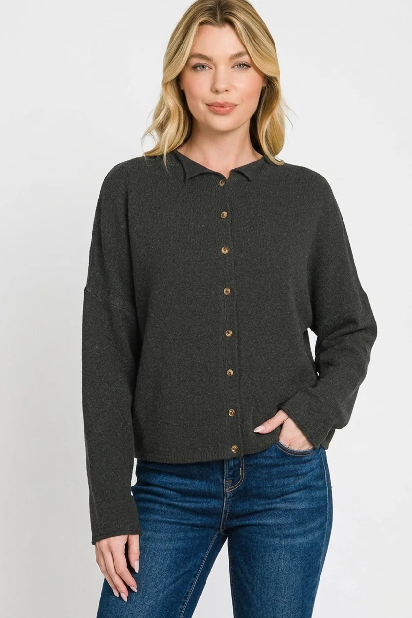 Zenana Collared Button Down Cardigan Sweater - Image 3
