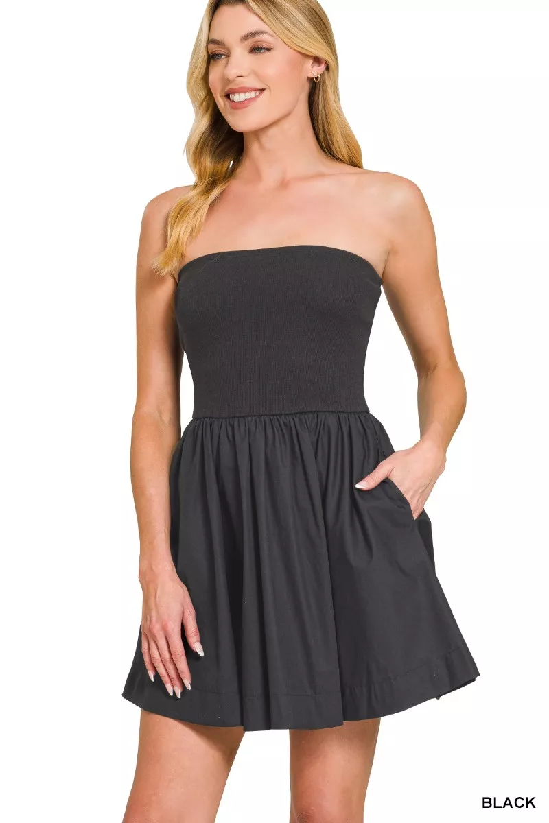 Zenana Combined Knit Tube Top Flare Mini Dress - Image 2