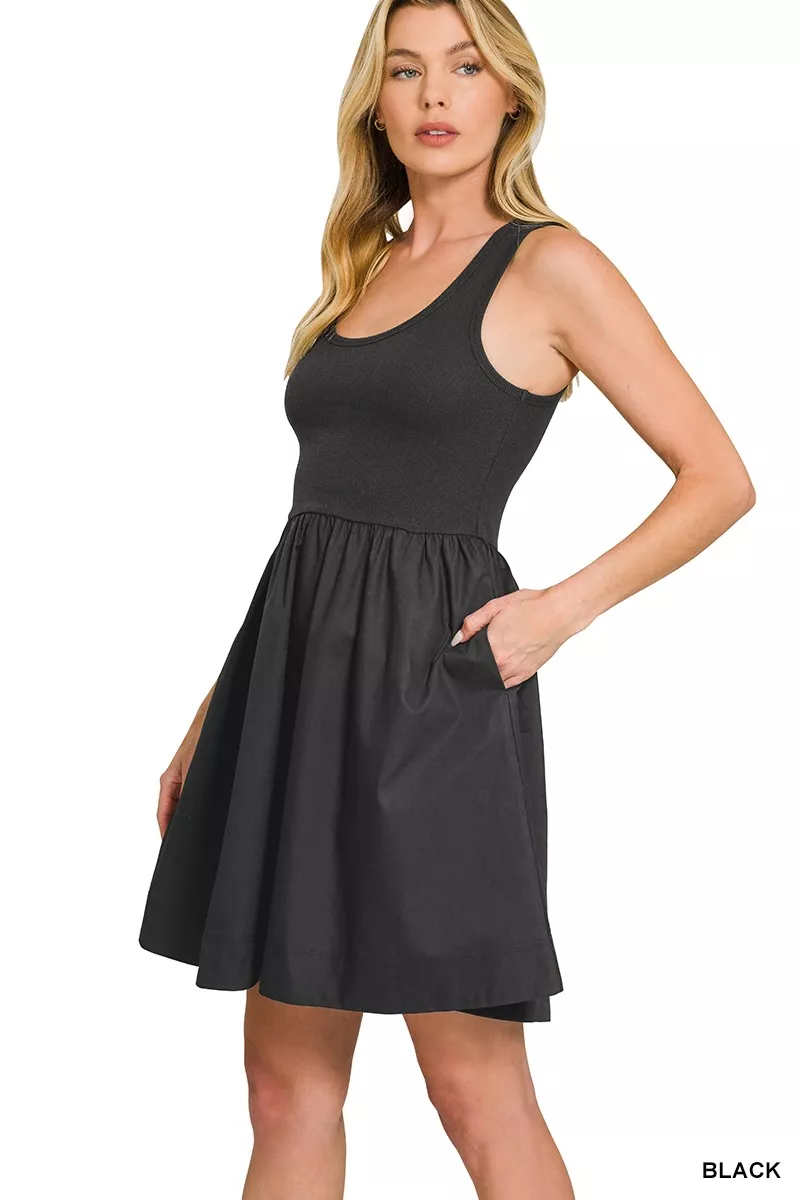 Zenana Combined Knit & Woven Midi Dress - Image 2