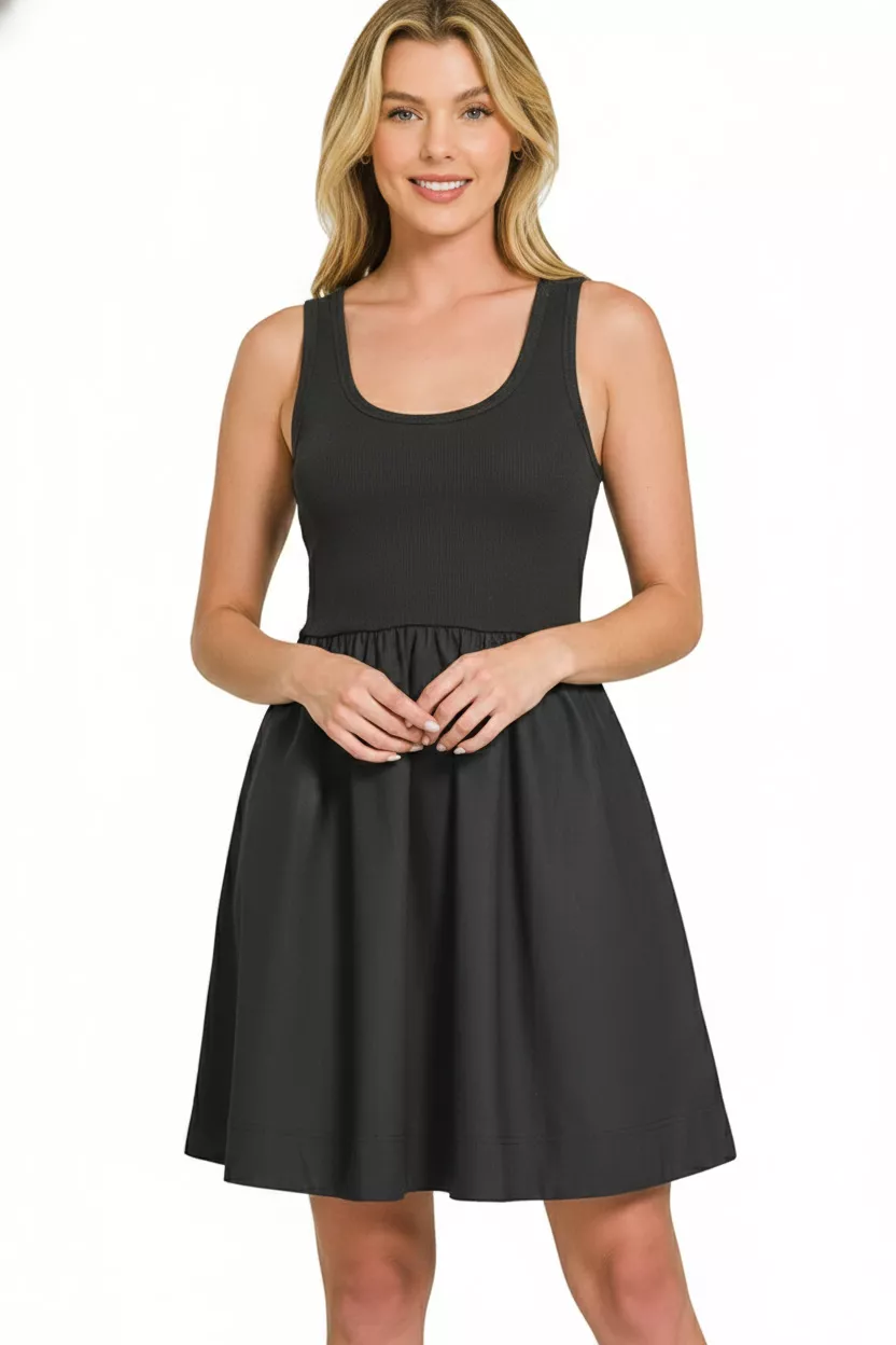 Zenana Combined Knit & Woven Midi Dress - Image 3
