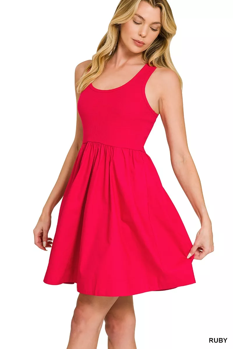 Zenana Combined Knit & Woven Midi Dress - Image 2
