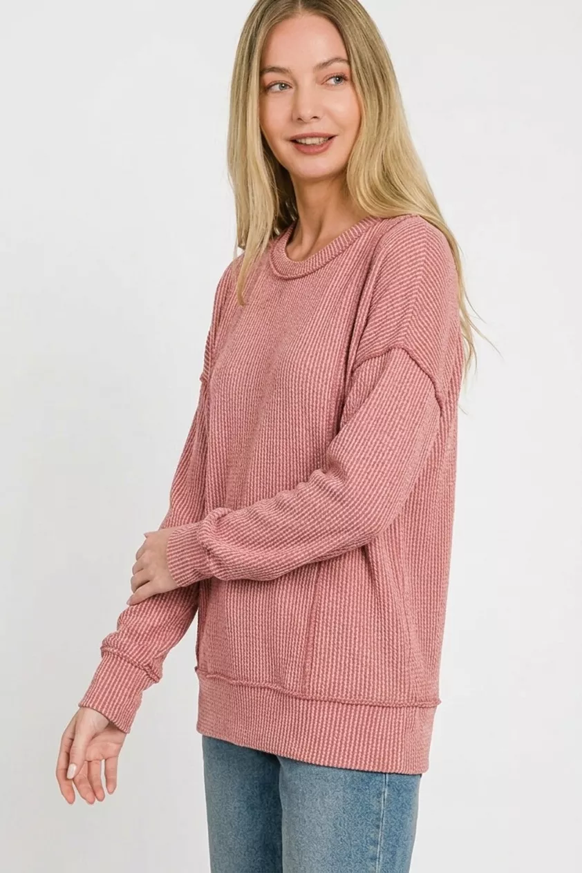 Zenana Corded Rib Long Sleeve Round Neck Top - Image 3