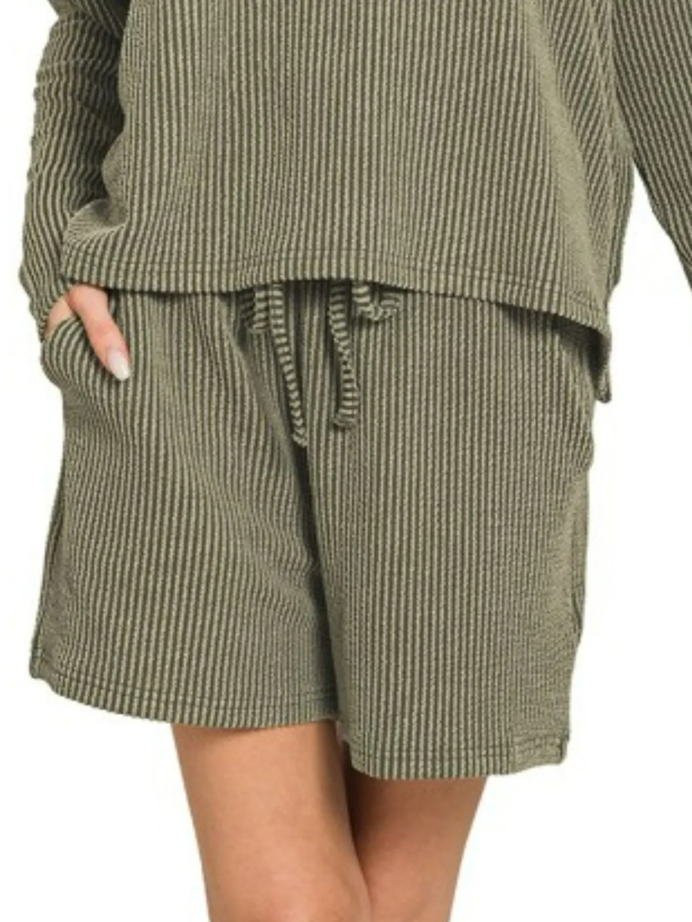 Zenana Corded Rib Long Sleeve Tee and Shorts Set - Image 2