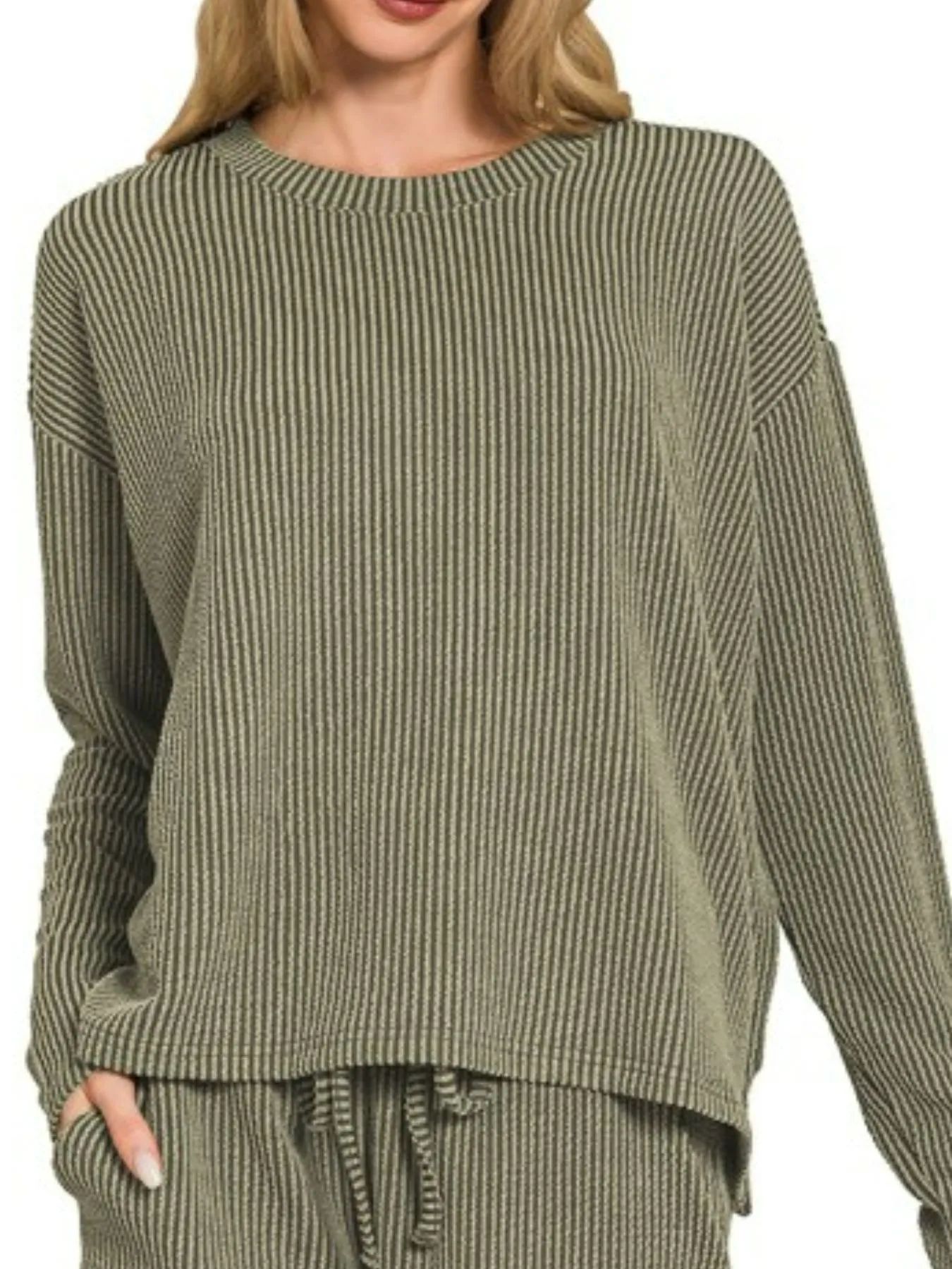 Zenana Corded Rib Long Sleeve Tee and Shorts Set - Image 3