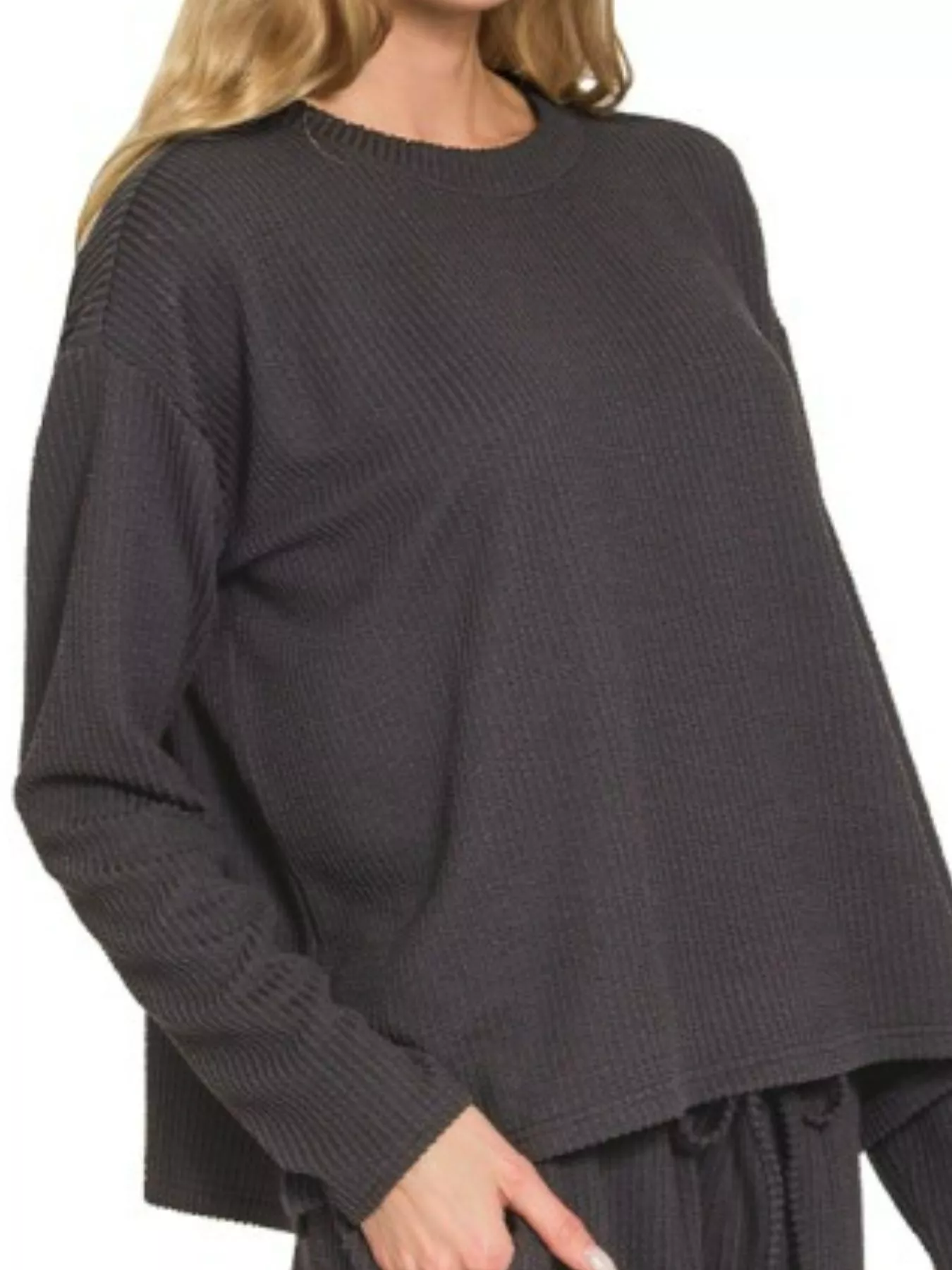 Zenana Corded Rib Long Sleeve Tee and Shorts Set - Image 3
