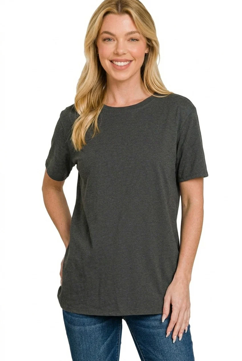 Zenana Cotton Boyfriend Round Neck Tee - Image 2
