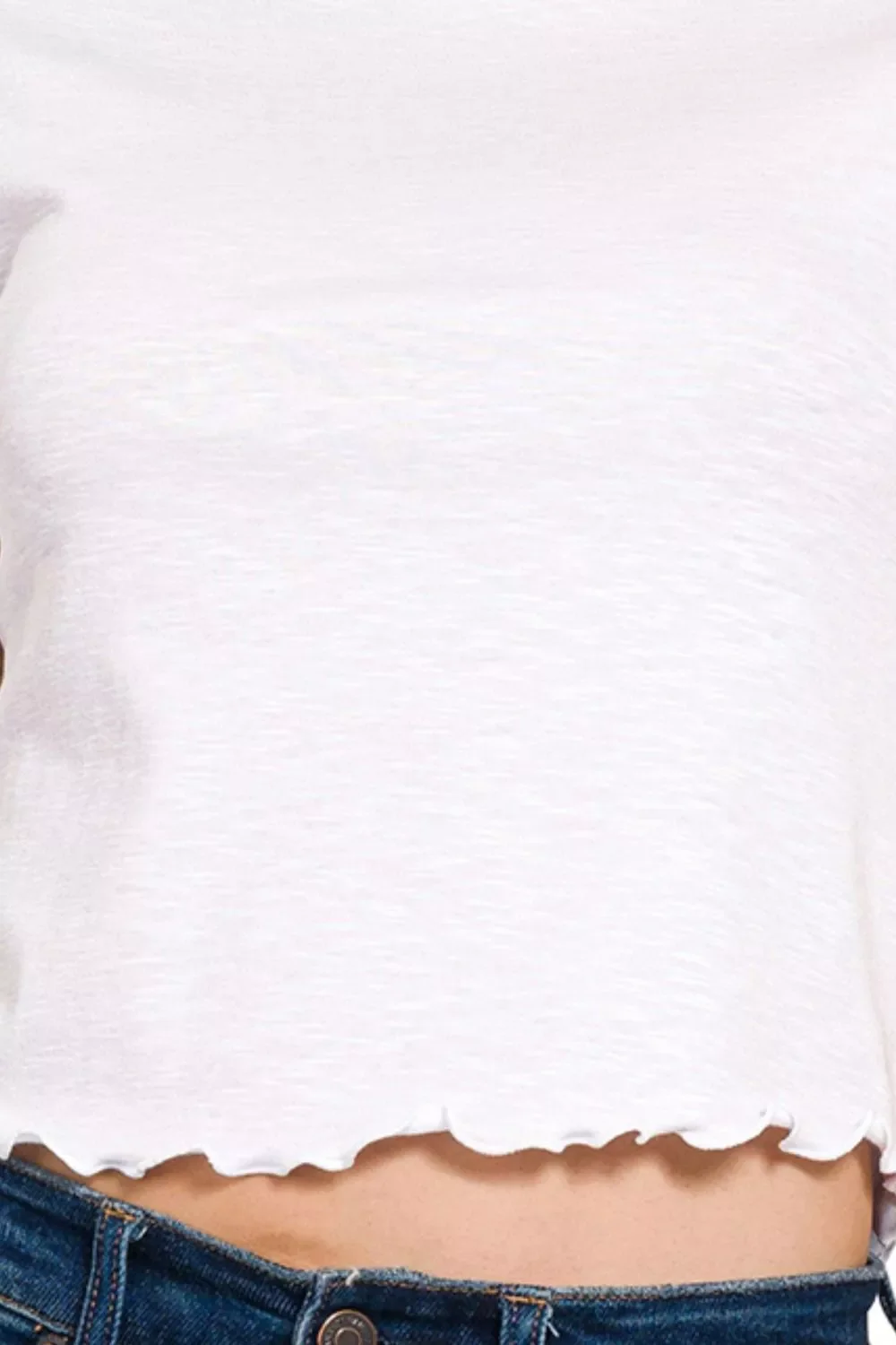 Zenana Cotton Modal Slub Lettuce Trimmed Cropped T-Shirt - Image 3