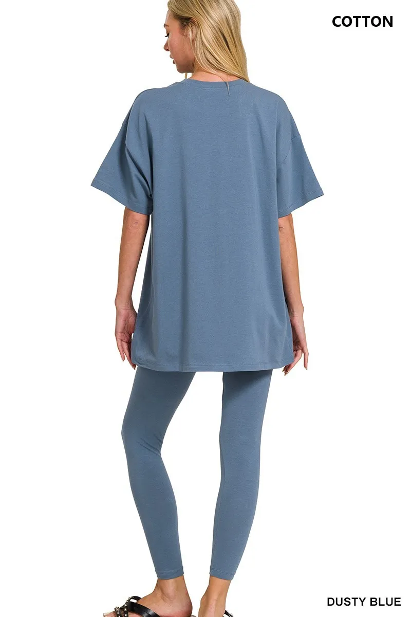 Zenana Cotton Round Neck Top & Legging Set - Image 2