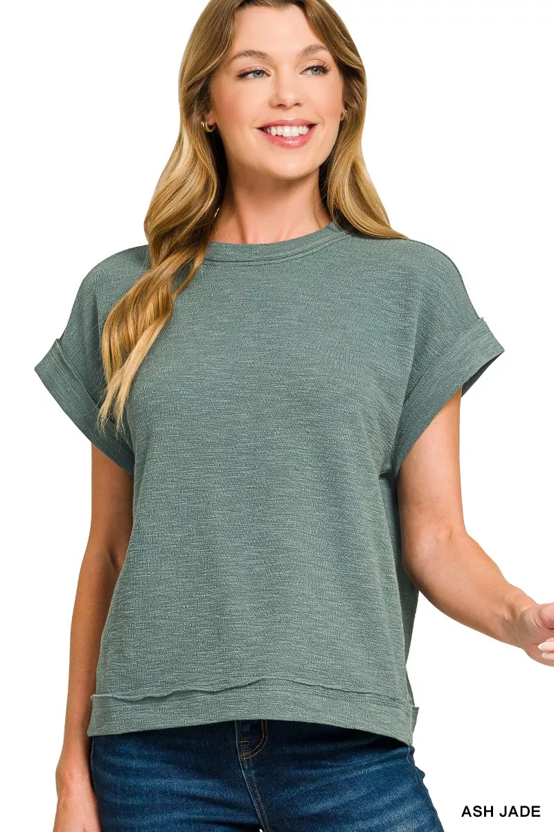 Zenana Cotton Slub Short Sleeve Tee and Pants Set - Image 3