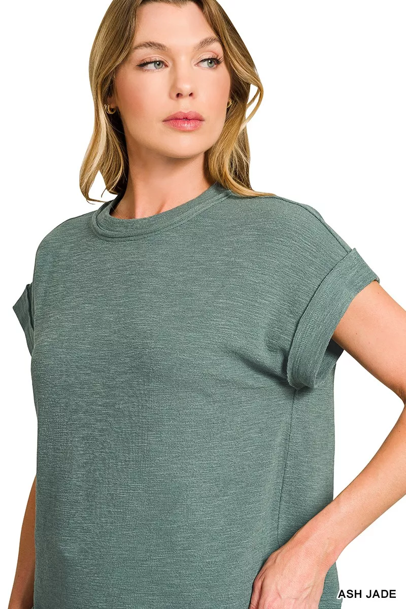Zenana Cotton Slub Short Sleeve Tee and Pants Set - Image 6