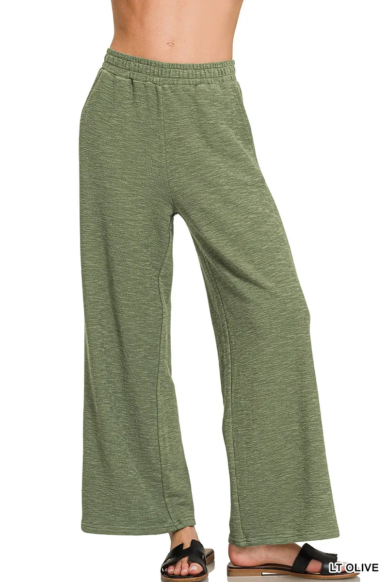 Zenana Cotton Slub Wide Leg Pants