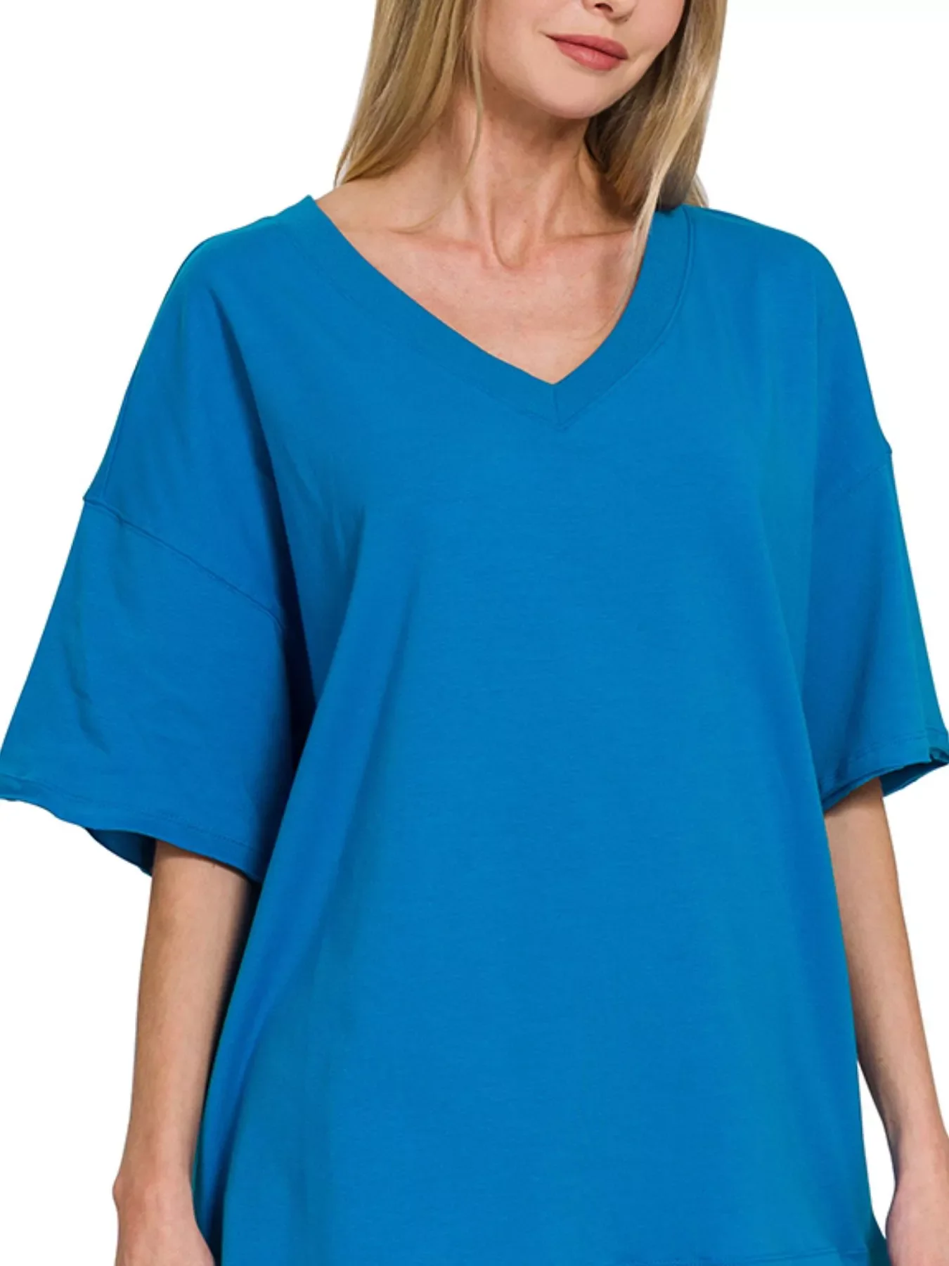 Zenana Cotton V-neck Top & Biker Shorts Set - Image 2