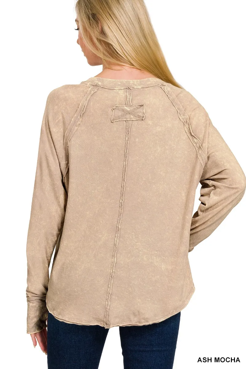 Zenana Crinkle Washed Thumb Hole Cuffs Long Sleeve Top - Image 3