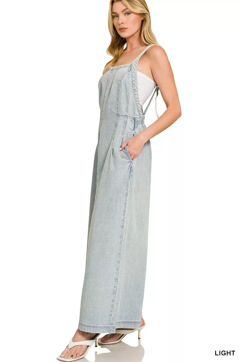 Zenana Denim Light Washed Wide Leg Overalls - Image 6