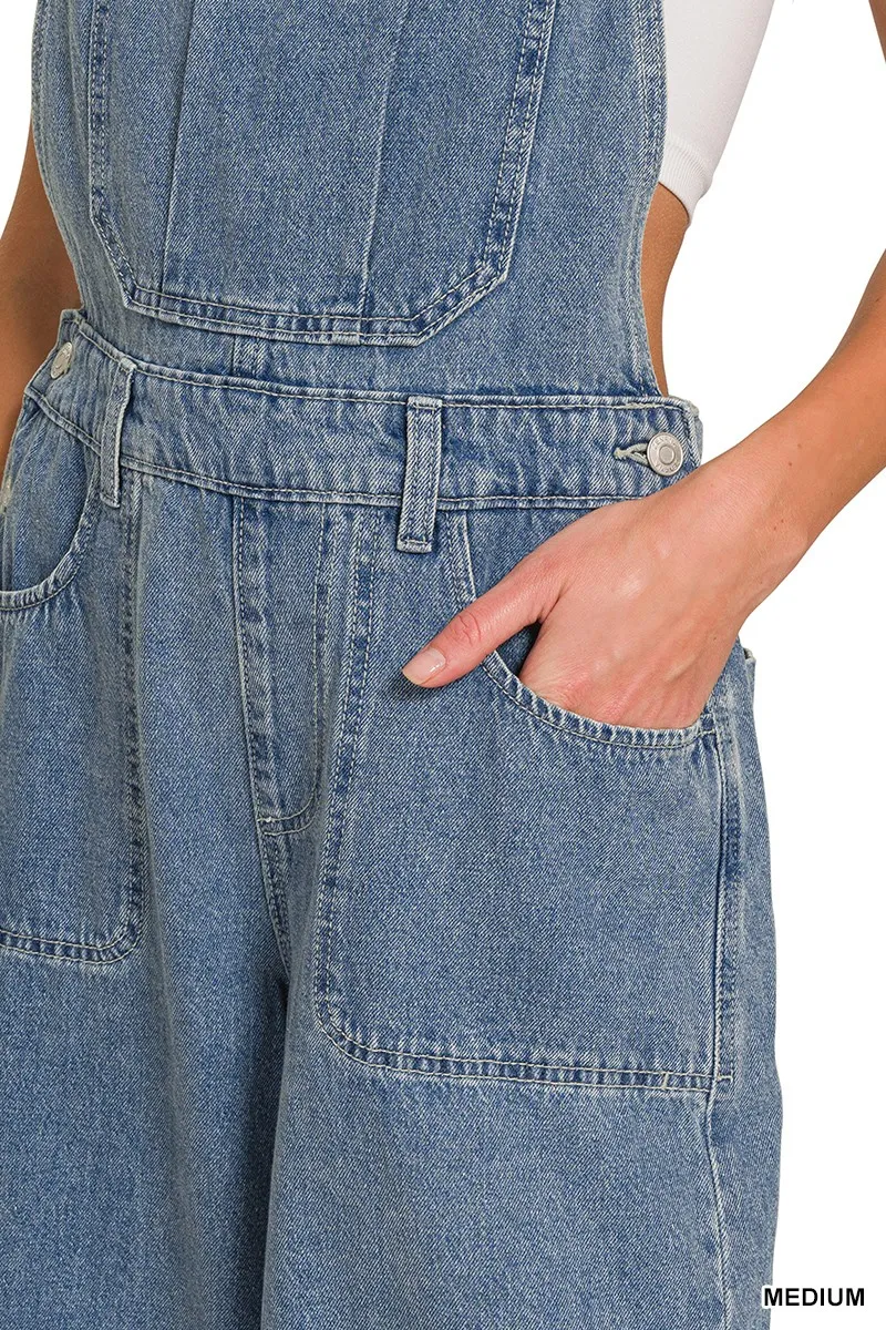 Zenana Denim Medium Washed Wide Leg Overalls - Image 10