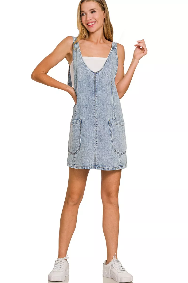 Zenana Denim Overall Dress with Front Pockets - Image 6
