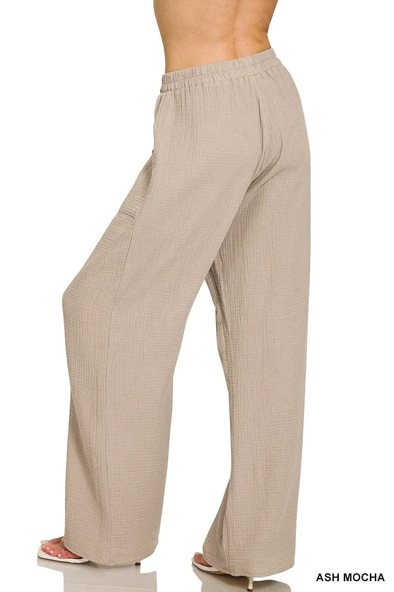 Zenana Double Gauze Elastic Band Pants - Image 2