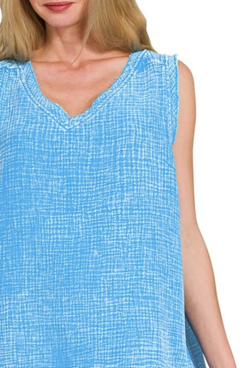 Zenana Double Gauze Raw Edge Acid Washed Tank - Image 2
