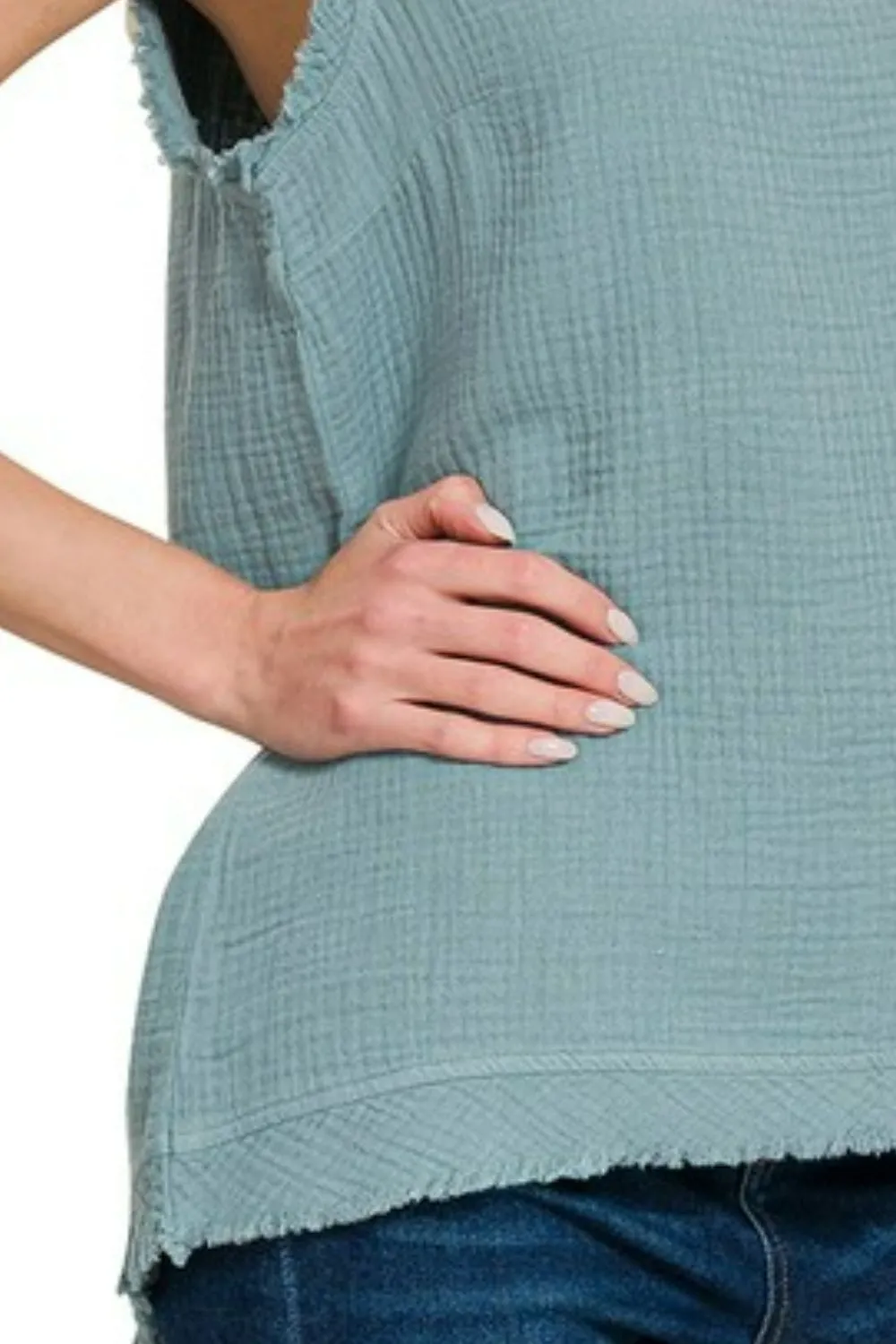 Zenana Double Gauze Raw Edge V-Neck Tank - Image 3