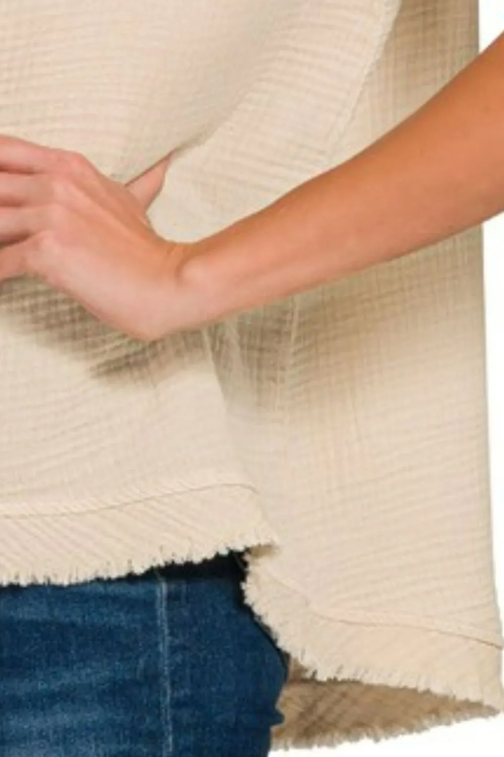 Zenana Double Gauze Raw Edge V-Neck Tank - Image 3