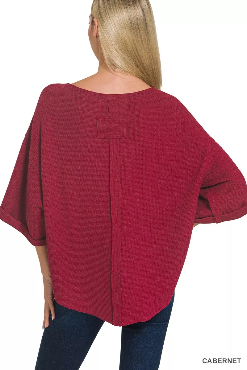 Zenana Double Knit Exposed Seam Curved Hem Top - Image 2