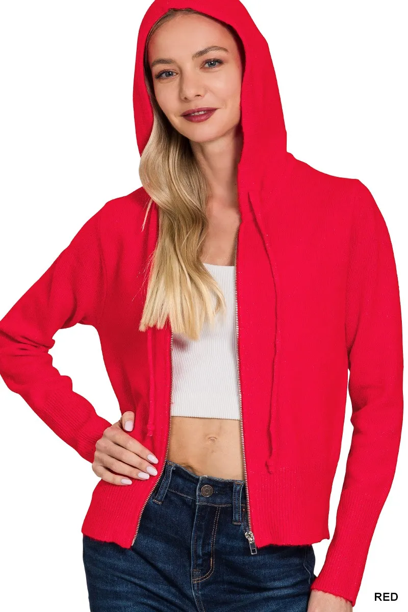 Zenana Drawstring Zip Up Hooded Cardigan - Image 2