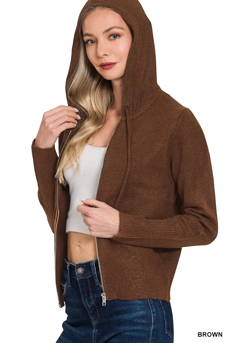 Zenana Drawstring Zip Up Hooded Cardigan - Image 3