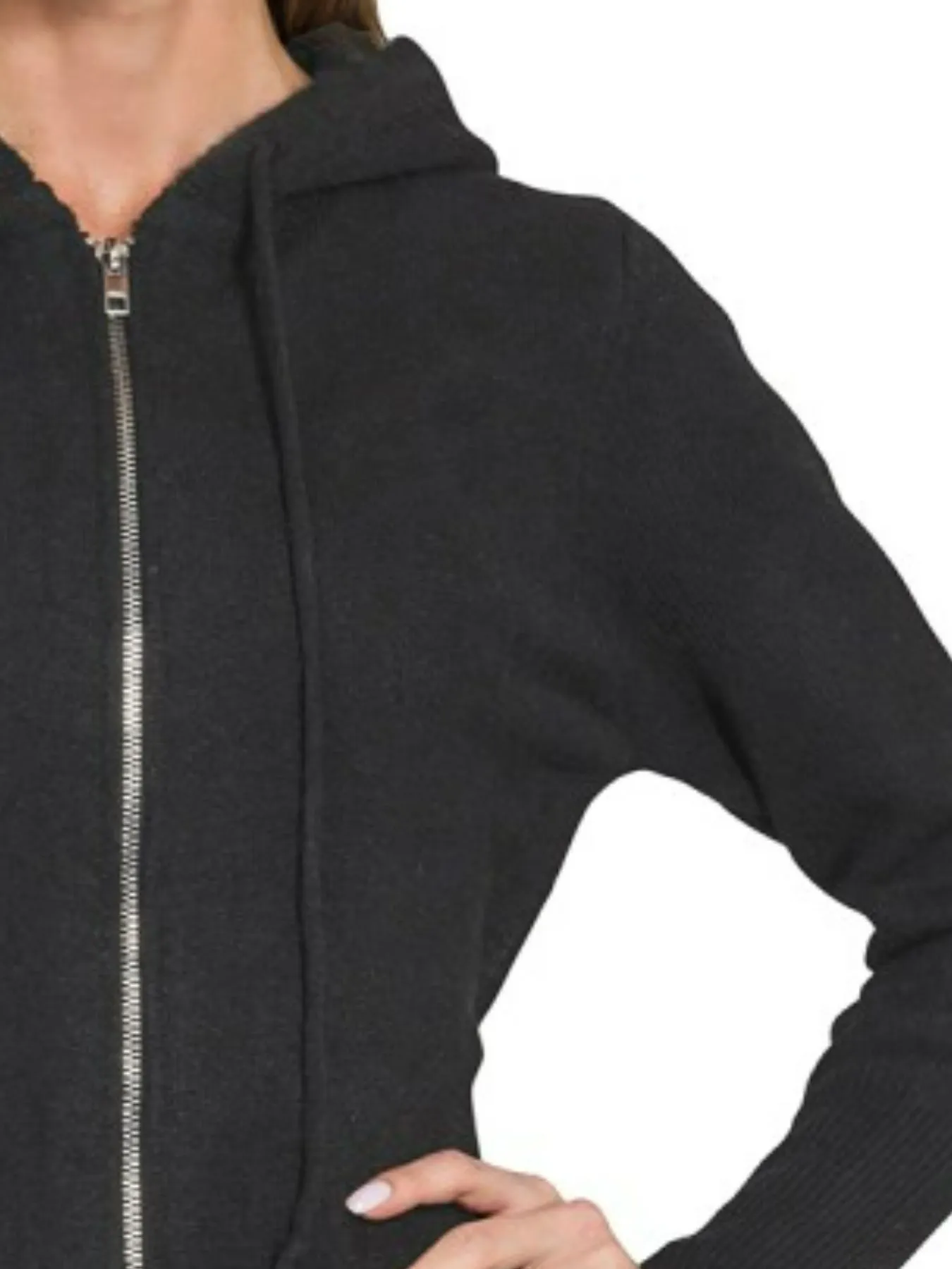 Zenana Drawstring Zip Up Hooded Cardigan - Image 3
