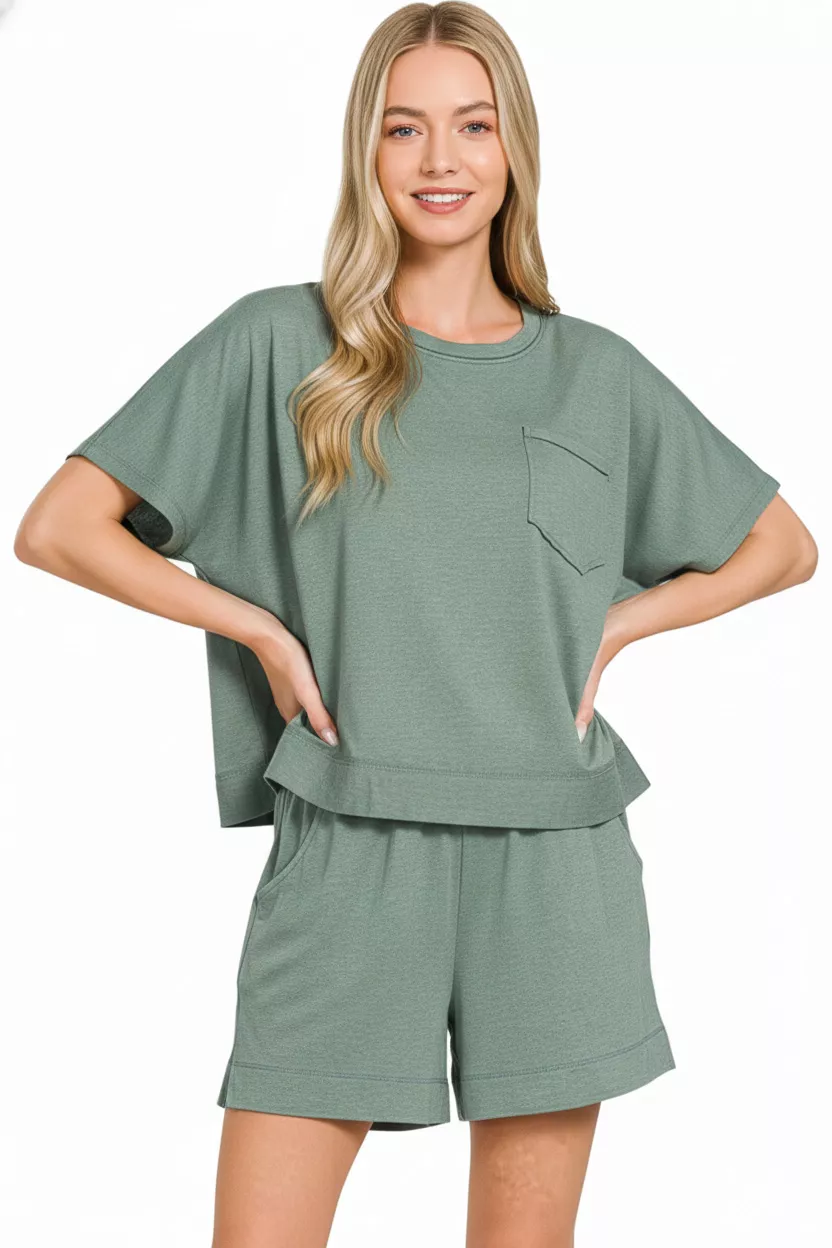 Zenana Exposed Seam Boxy Top & Shorts Set - Image 2