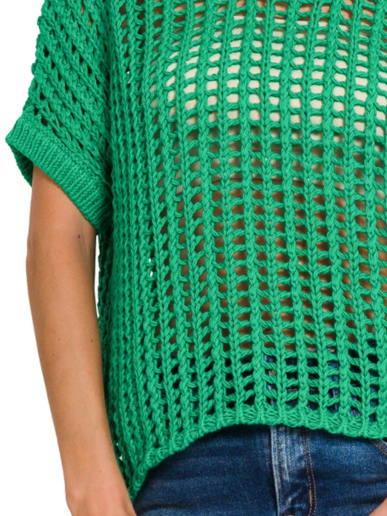 Zenana Fish Net Short Sleeve Crochet Knit Cover Up - Image 3