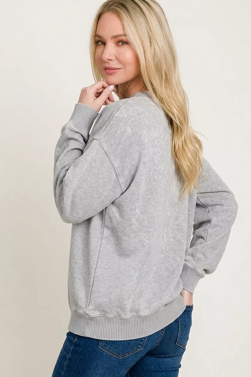 Zenana Fleece Acid Enzyme Washed Round Neck Sweatshirts - Image 3