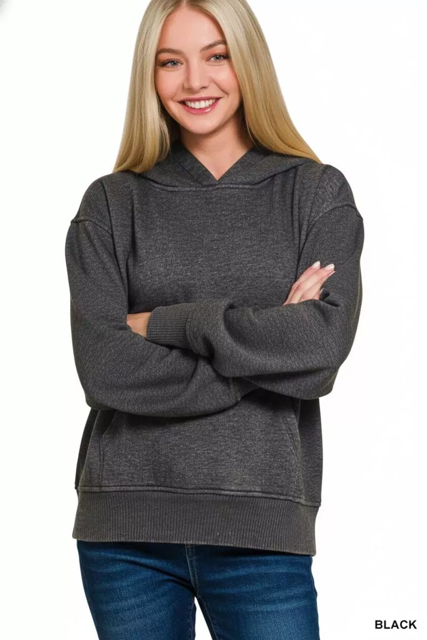 Zenana Fleece Acid Wash Kangaroo Pocket Hoodie - Image 3