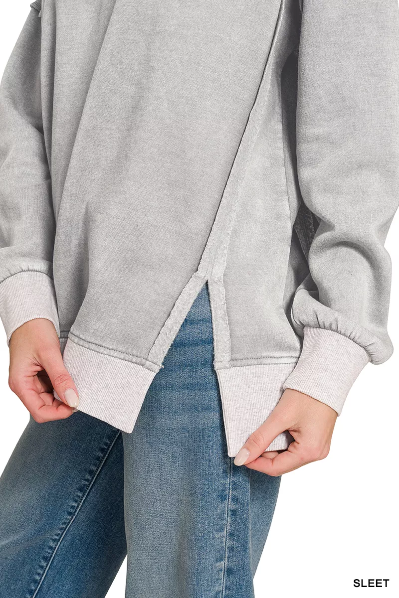 Zenana Fleece Acid Washed Contrast Trim Pullover - Image 4