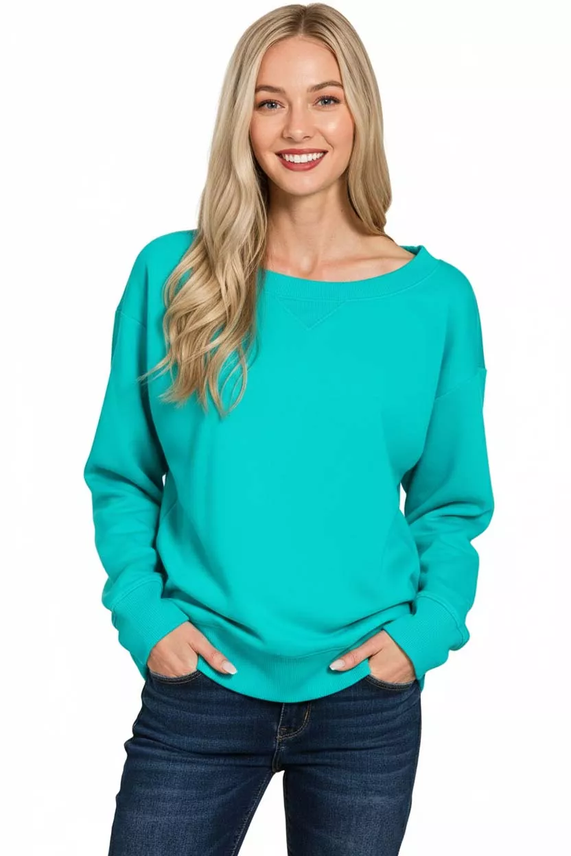 Zenana Fleece Boat Neck Sweatshirt - Image 2