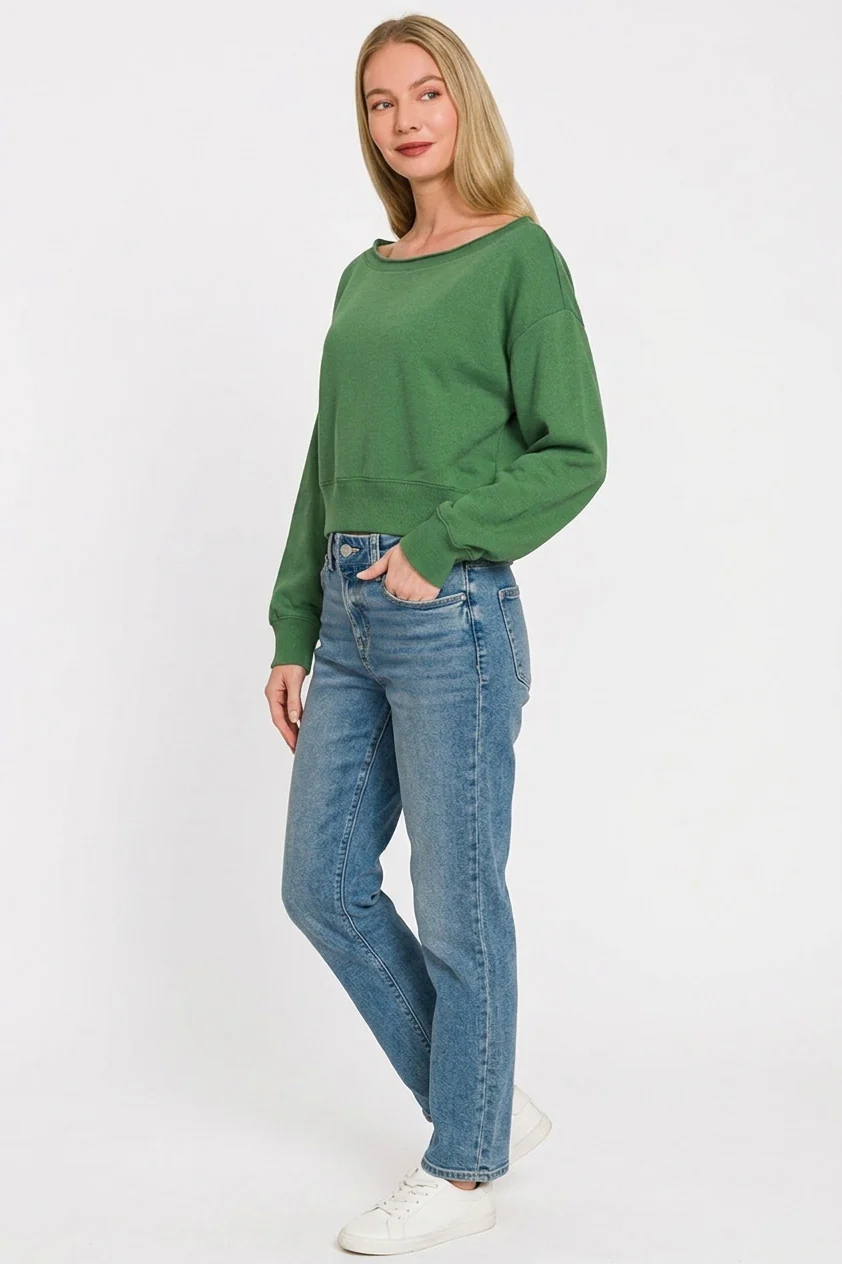 Zenana Fleece Boat-neck Sweatshirt - Image 2