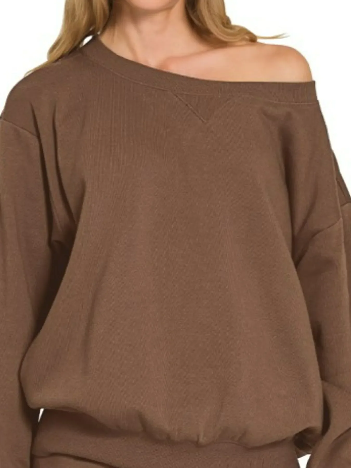 Zenana Fleece Boat Neck Sweatshirt and Shorts Set - Image 2