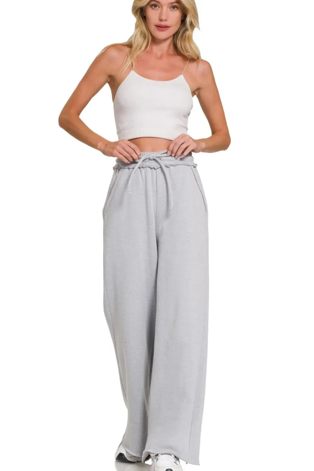 Zenana Fleece Exposed Seam Wide Leg Sweatpants - Image 5