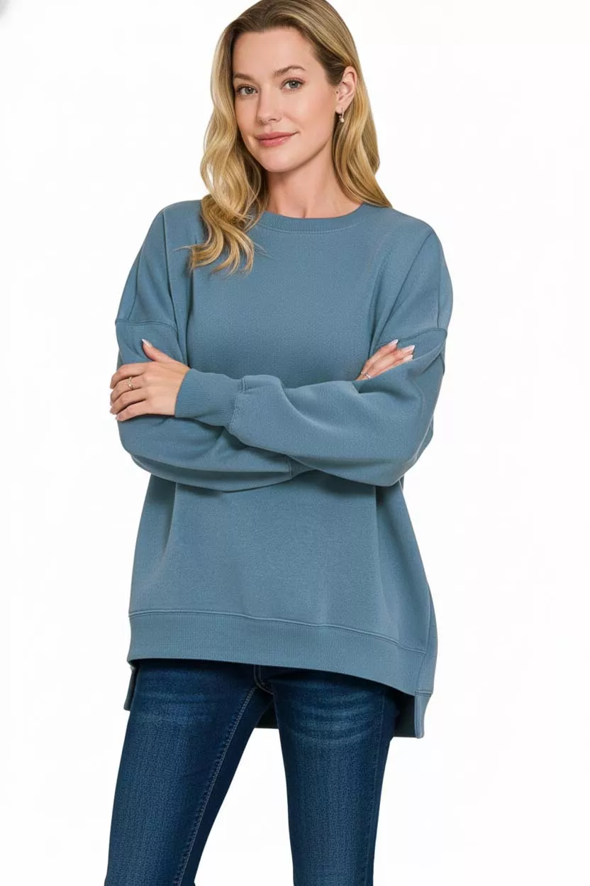 Zenana Fleece Hi-low Boyfriend Sweatshirts with Pockets - Image 2