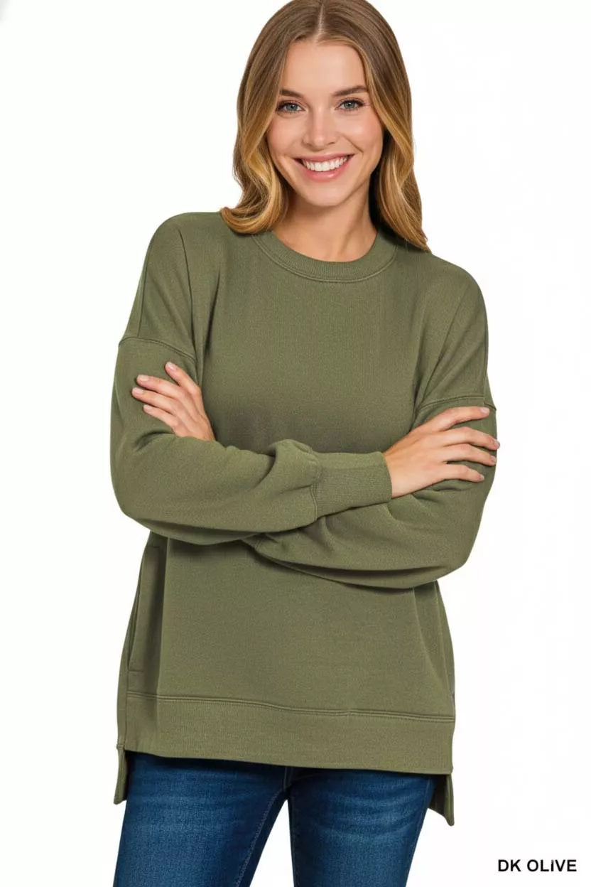 Zenana Fleece Hi-low Boyfriend Sweatshirts with Pockets