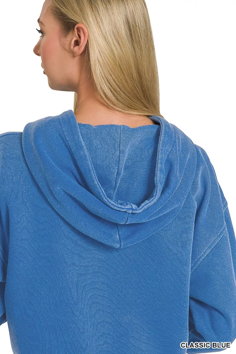 Zenana Fleece Pigment Dye Half Zip Kangaroo Pocket Hoodie - Image 7