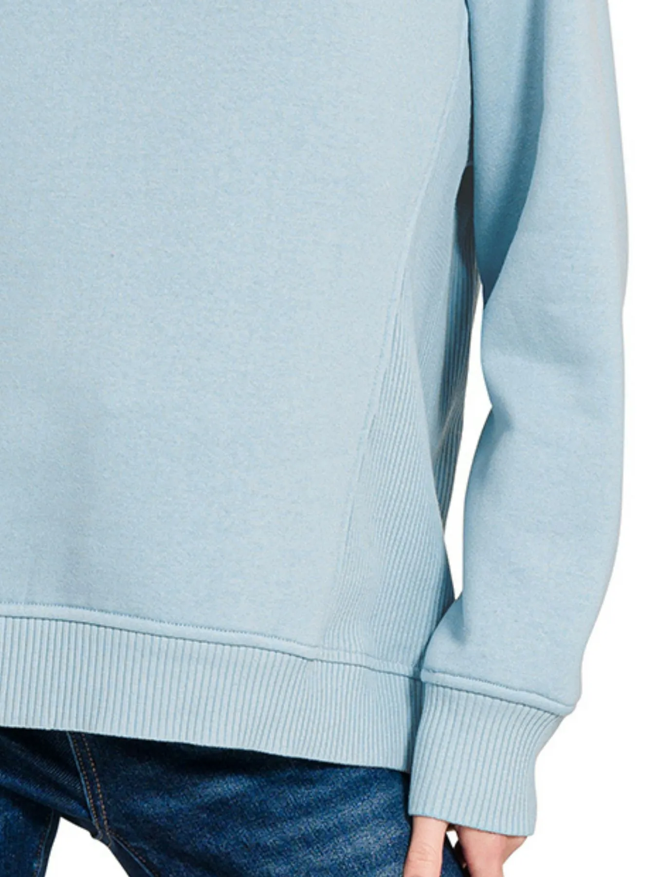 Zenana Fleece Round Neck Ribbed Side Raglan Sweatshirt - Image 3