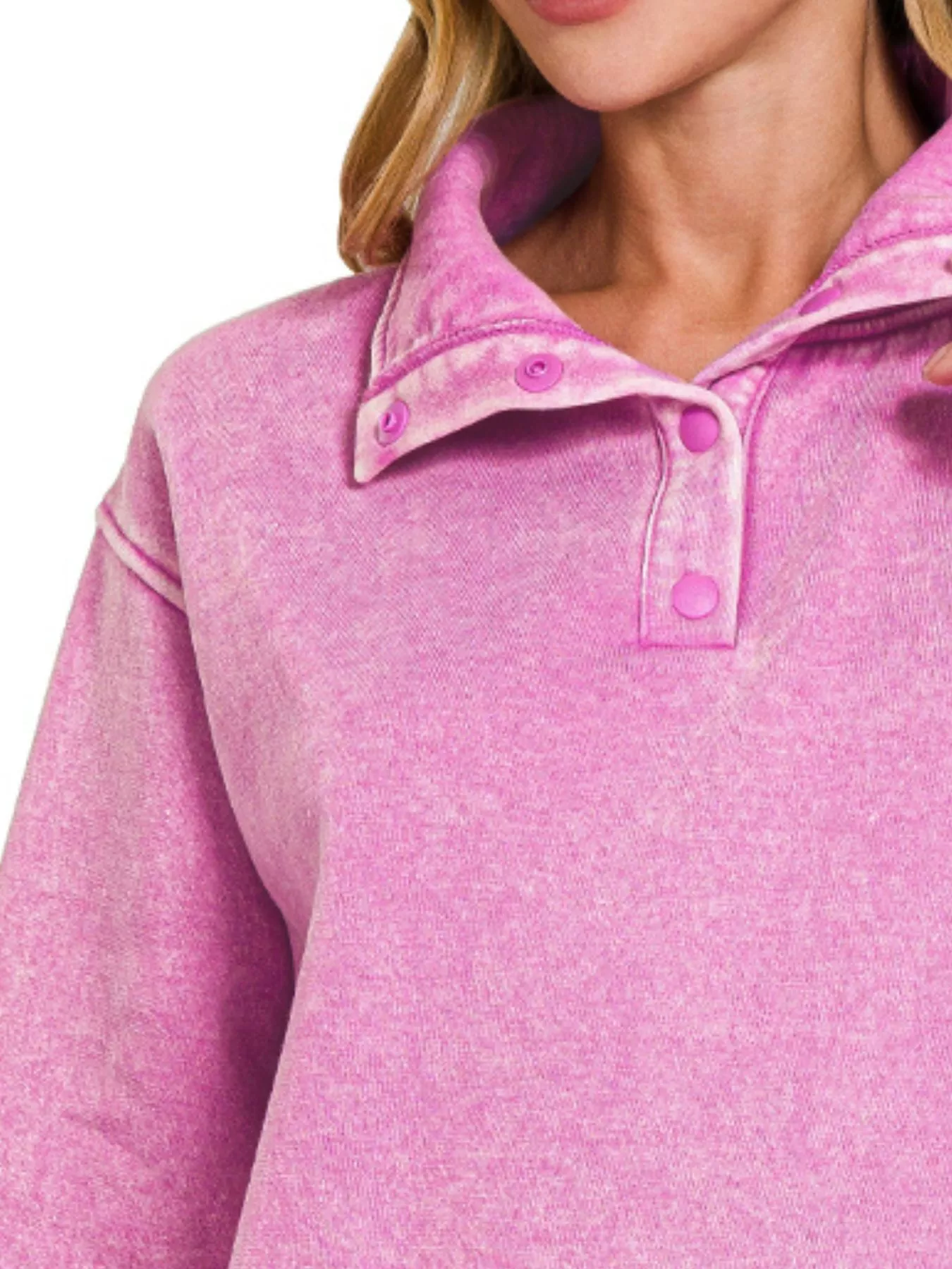 Zenana Fleece Washed High Neck Kangaroo Pocket Sweatshirt - Image 2