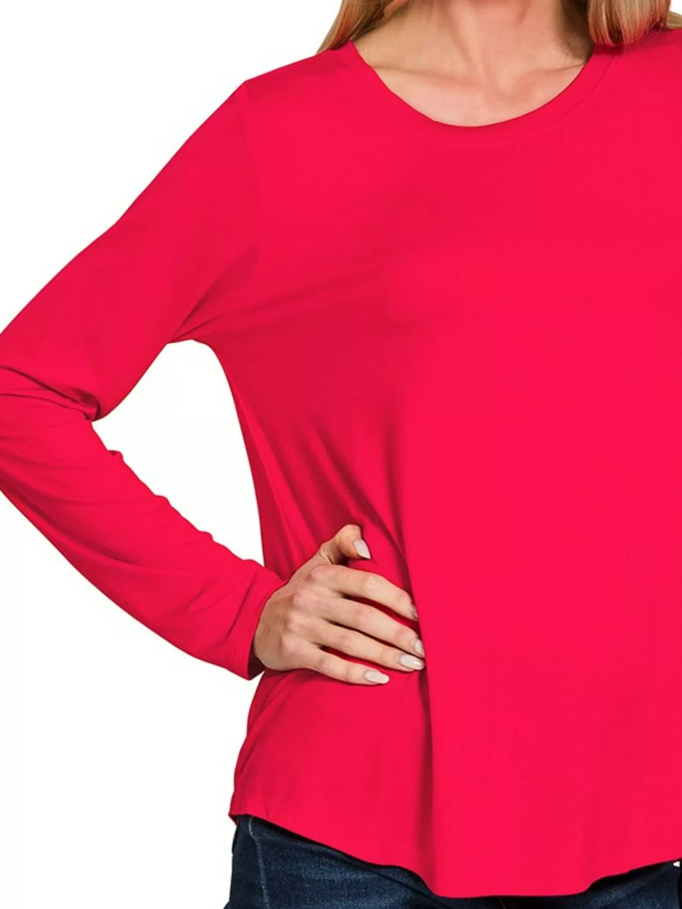 Zenana Flowy Round Hem Rayon Long Sleeve Top - Image 3