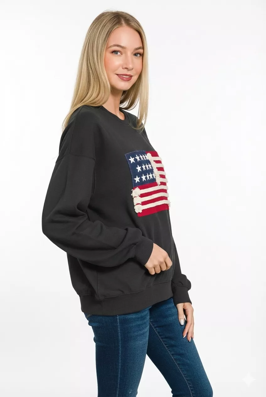 Zenana French Terry American Flag Pullover - Image 2