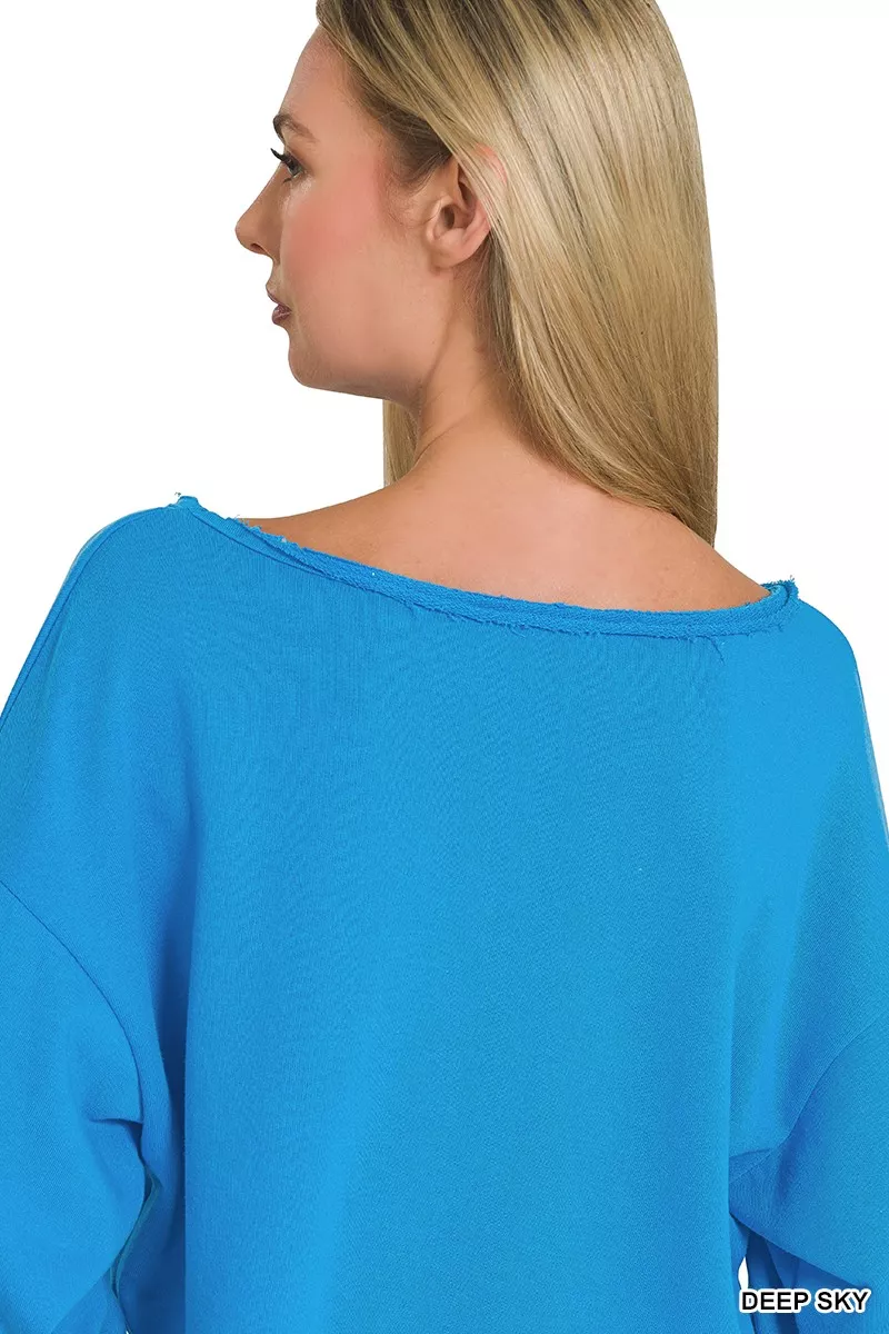 Zenana French Terry Boatneck Crop Top - Image 3