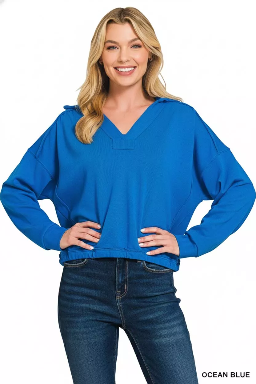 Zenana French Terry Collared Exposed Seam Sweatshirt - Image 2