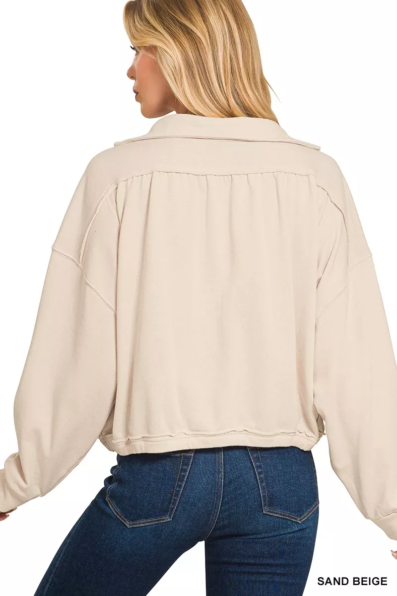Zenana French Terry Collared Exposed Seam Sweatshirt - Image 2