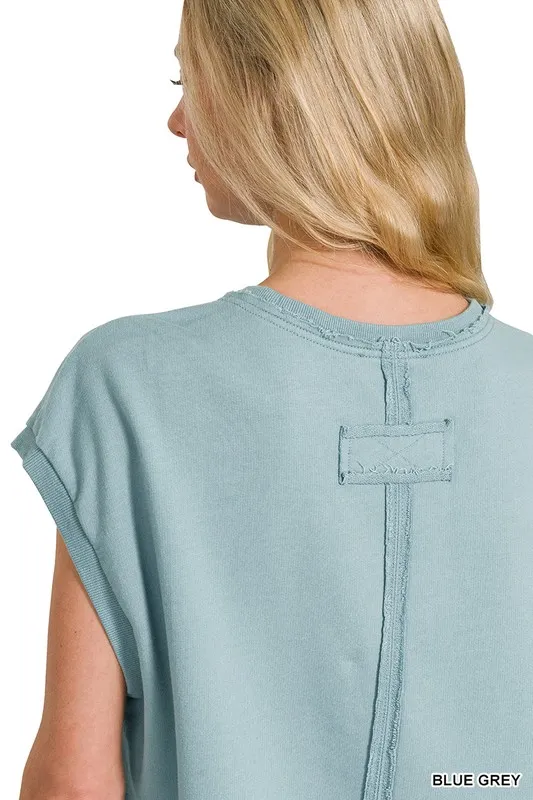 Zenana French Terry Round Neck Cap Sleeve T-Shirt - Image 3