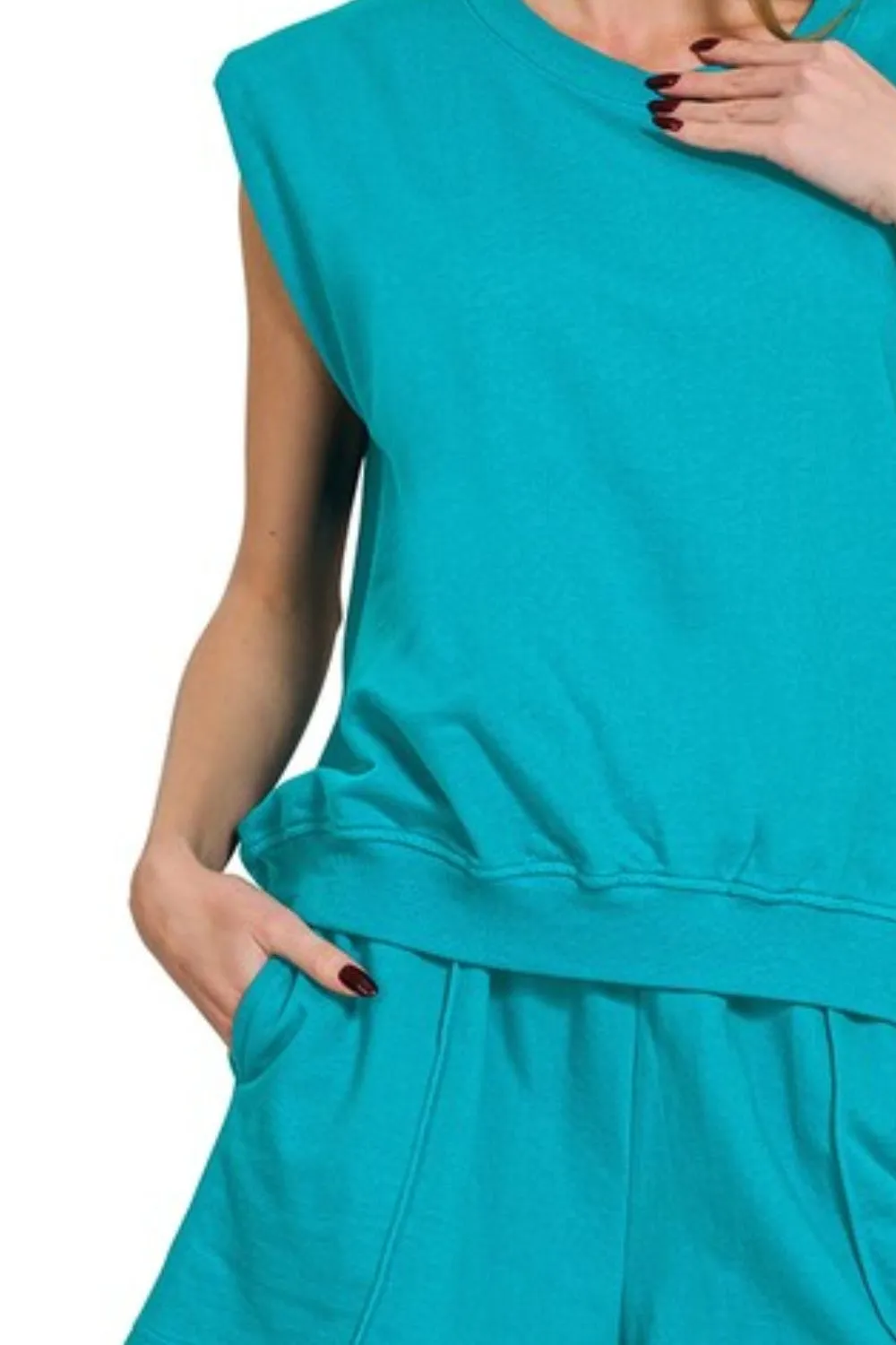 Zenana French Terry Sleeveless Top & Shorts Set - Image 3